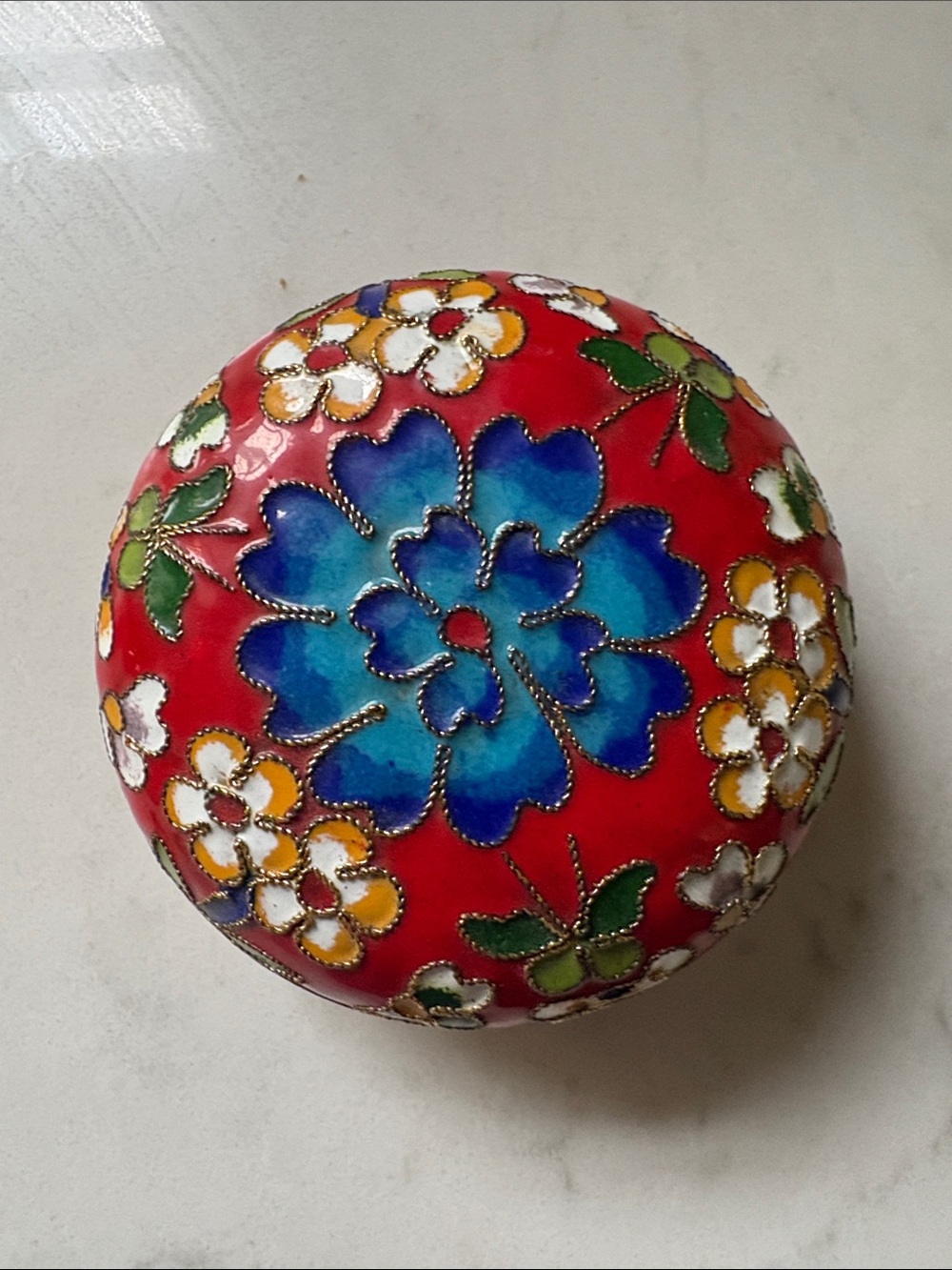 Vintage Red Floral Cloisonné Box
